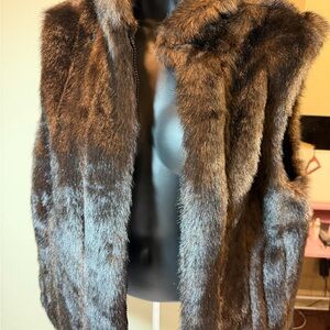 Cato Reversible Dark Brown Faux Fur Vest Zip Pockets Mobwife